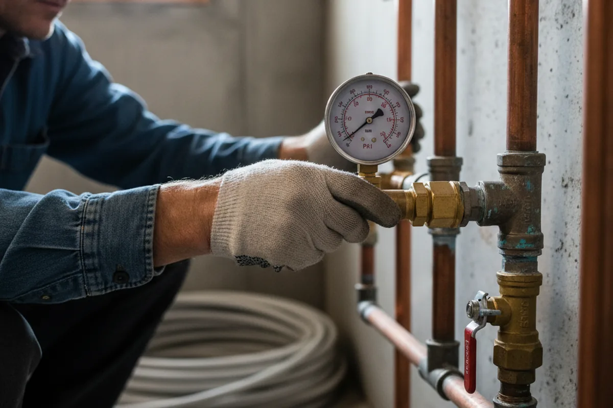 Pressure testing a repaired line during Water Line Repair in Metamora
